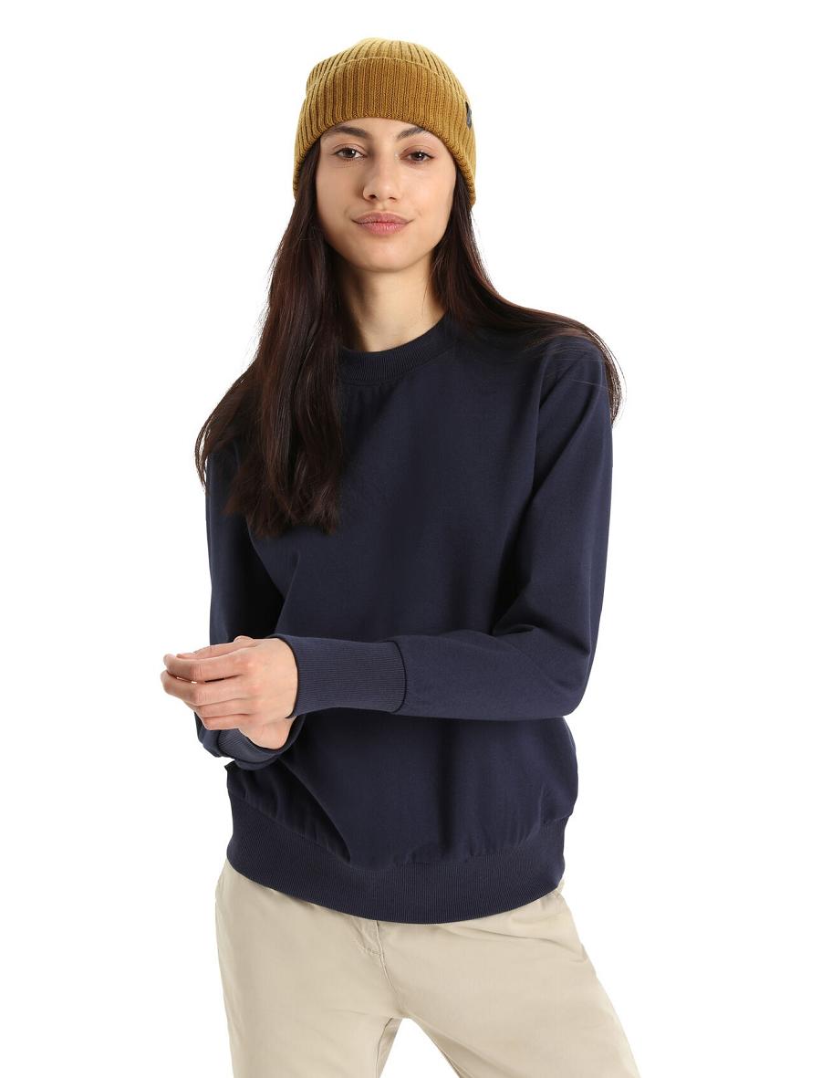 Midnight Navy Women\'s Icebreaker Merino Central II Long Sleeve Sweatshirts | USA 1617AHKP